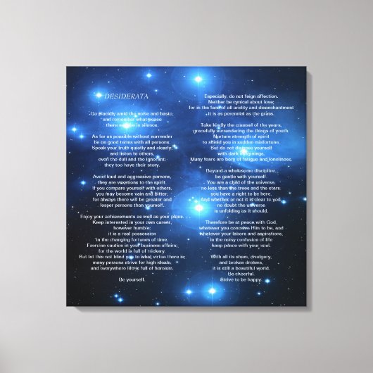 Desiderata op de Galaxy Pleiades Canvas Afdruk (Voorkant)
