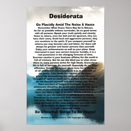 Desiderata op het Poster Lakefront (Voorkant)