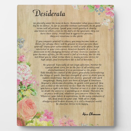 Desiderata op het Rustic Wood Panel met Floral Tri Fotoplaat (Voorkant)