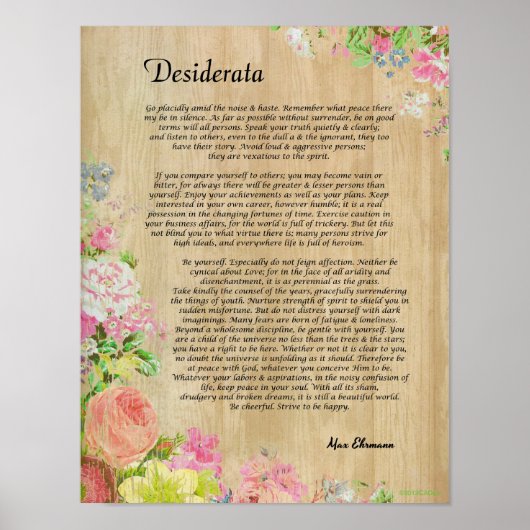 Desiderata op het Rustic Wood Panel met Floral Tri Poster (Voorkant)