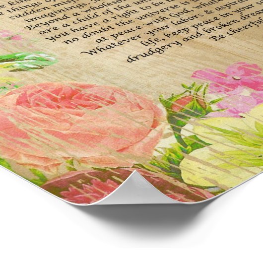 Desiderata op het Rustic Wood Panel met Floral Tri Poster (Hoek)