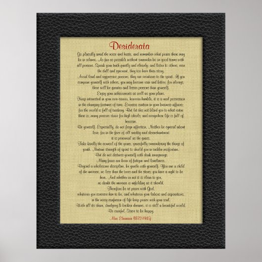 Desiderata op Linen leder lijst Poster (Voorkant)