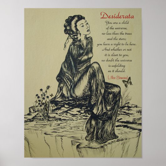 Desiderata op pen- en inkttekening, Aziatische kun Poster (Voorkant)
