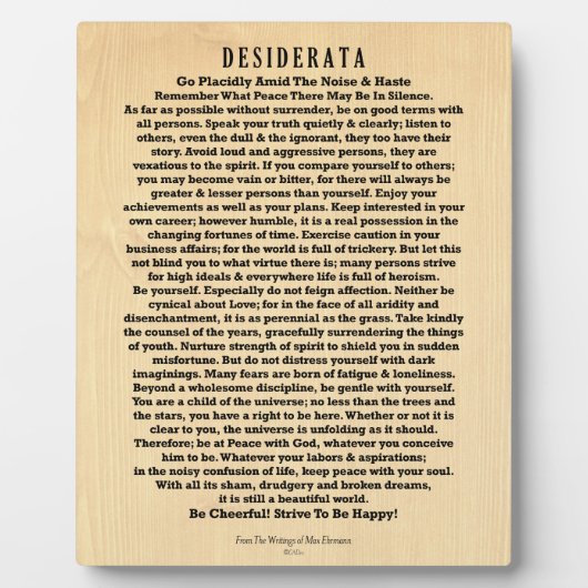 Desiderata op Rustic Wood Plank Fotoplaat (Voorkant)