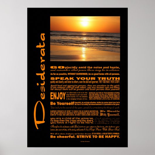 Desiderata Poem Beauful Yellow Sunset Poster (Voorkant)