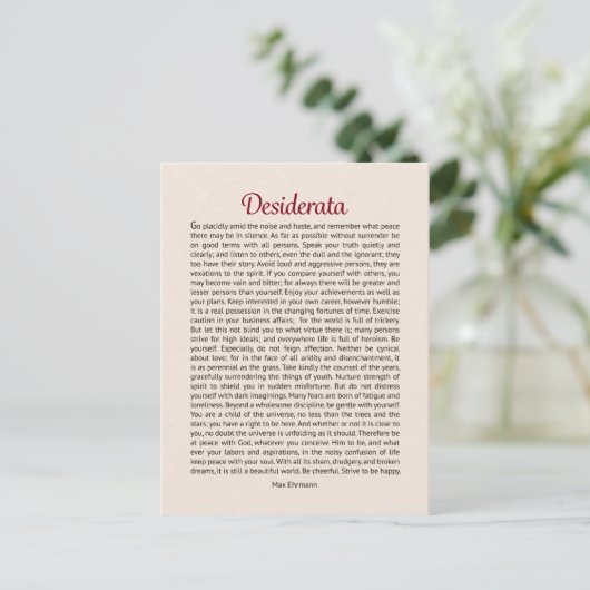 Desiderata Poem Briefkaart Mini Art (Staand voorkant)