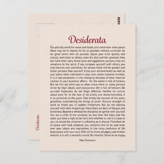 Desiderata Poem Briefkaart Mini Art (Voorkant / Achterkant)