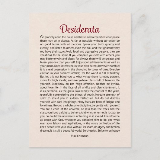 Desiderata Poem Briefkaart Mini Art (Voorkant)
