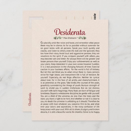 Desiderata Poem Briefkaart Mini Art (Voorkant / Achterkant)