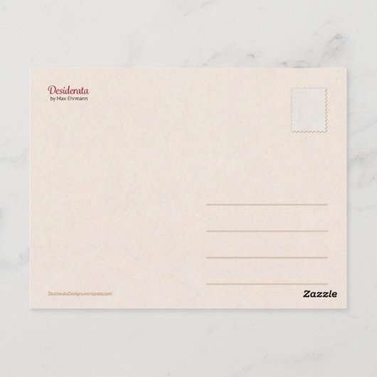 Desiderata Poem Briefkaart Mini Art (Achterkant)