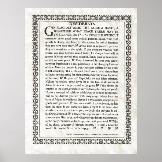 DESIDERATA Poem by Max Ehrmann Poster (Voorkant)
