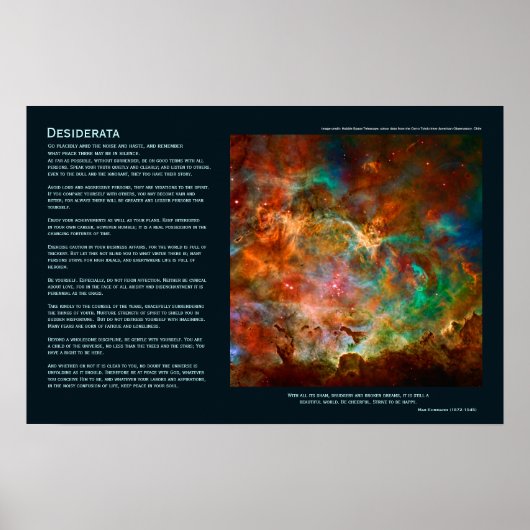 Desiderata Poem - Carina Nebula in Argo Navis Poster (Voorkant)