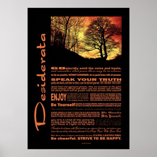 Desiderata Poem Evening Sunset Tree Poster (Voorkant)