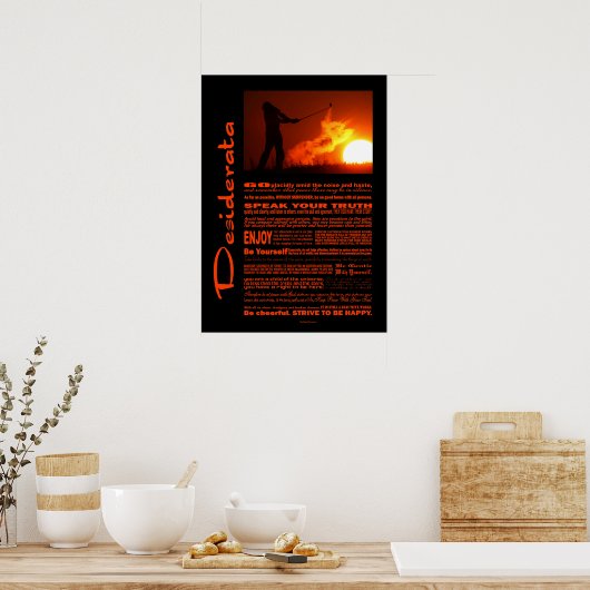 Desiderata Poem Golfing bij zonsondergang Poster (Keuken)