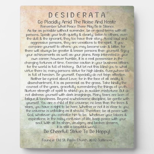 Desiderata Poem in Abstract woestijnbos Fotoplaat (Voorkant)