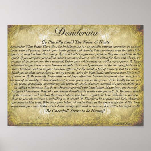 DESIDERATA Poem=Max Ehrmann=Antiek behangpapier Poster (Voorkant)