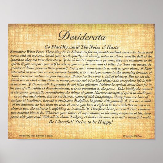 DESIDERATA Poem=Max Ehrmann=Fossilied Poster (Voorkant)
