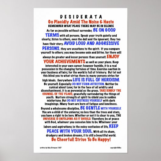 DESIDERATA Poem=Max Ehrmann=LIFE Versie Poster (Voorkant)