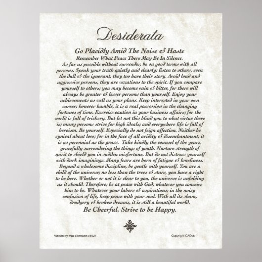 DESIDERATA Poem=Max Ehrmann=Parchment Collectie Poster (Voorkant)