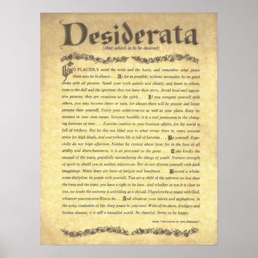 DESIDERATA Poem=Max Ehrmann=Parchment Collectie Poster (Voorkant)