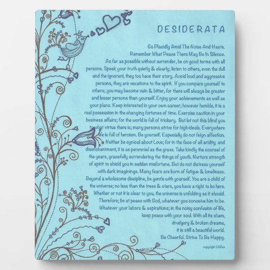 Desiderata Poem met de Bluebird of Happiness Fotoplaat (Voorkant)