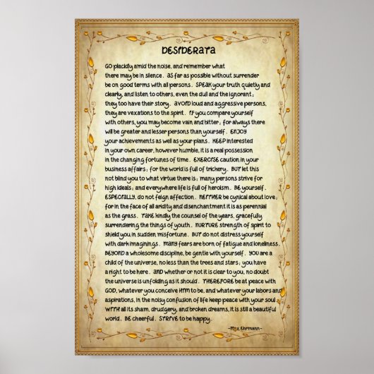 Desiderata Poem on Brown and Gold Poster (Voorkant)