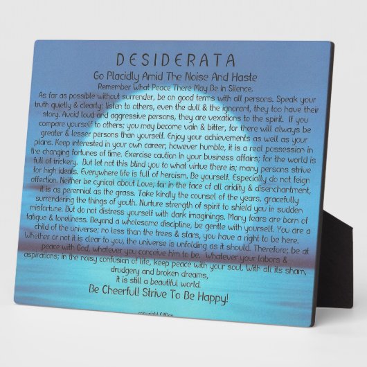 Desiderata Poem op Blue Sunset Fotoplaat (Zijkant)