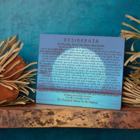 Desiderata Poem op Blue Sunset Fotoplaat (Zijkant)