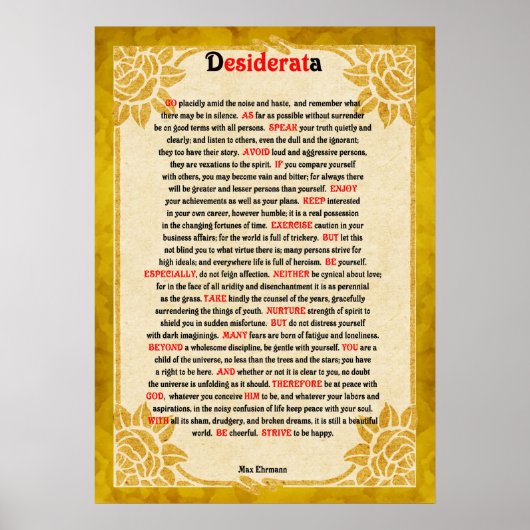 Desiderata Poem over Poster van  papier (Voorkant)