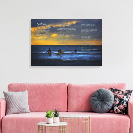 Desiderata Poem over surfen op zonsondergang - KLE Canvas Afdruk (Insitu (Woonkamer))