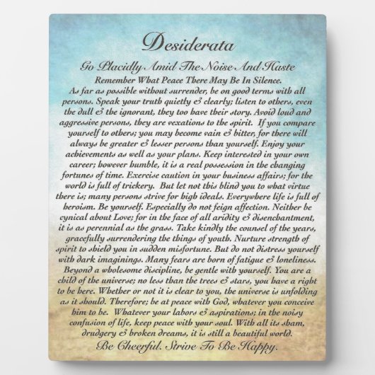 Desiderata Poem over Waterverf Ocean Beach Fotoplaat (Voorkant)