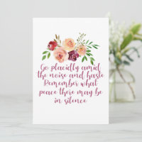 Desiderata Poem Peaceful Quote Serene Floral Kaart
