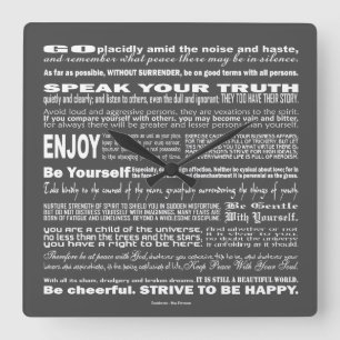 Desiderata Poem Poesy Verse Poetry (Donkergrijs) Vierkante Klok