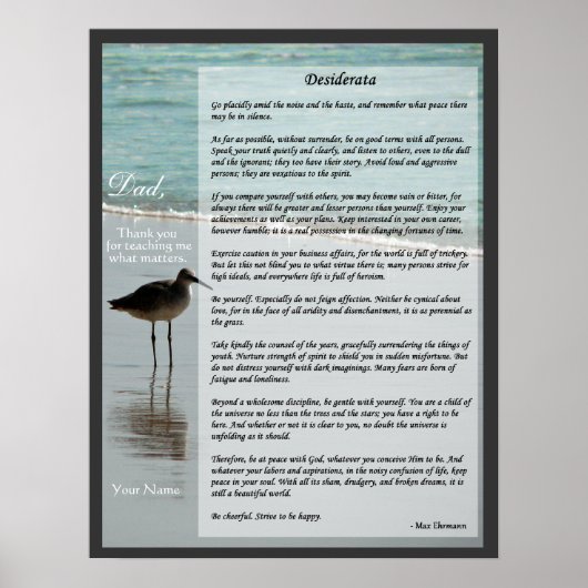 Desiderata Poem - Seagull op Beach Scene Poster (Voorkant)