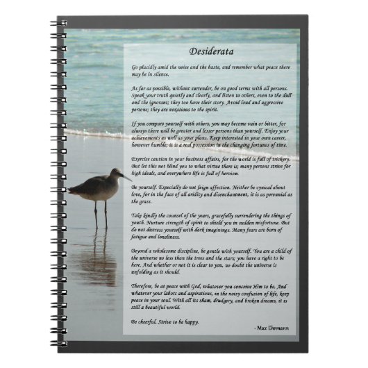 Desiderata Poem - Seagull op het strand Notitieboek (Voorkant)