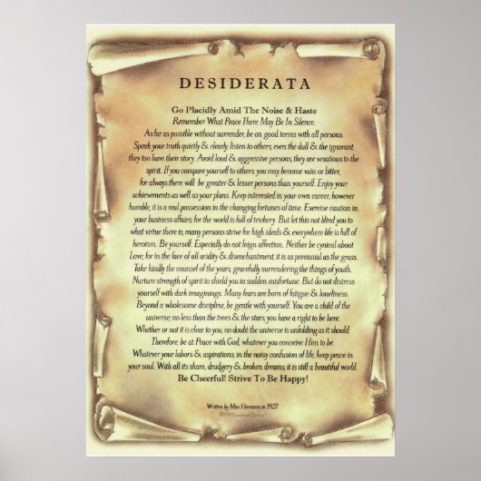 Desiderata Poem van Max Ehrmann Antiek Scroll Poster (Voorkant)