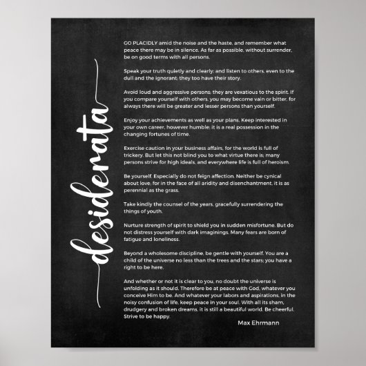 Desiderata Poem van Max Ehrmann Black en White Poster (Voorkant)
