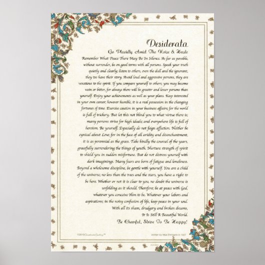Desiderata Poem van Max Ehrmann Floral Medici Poster (Voorkant)