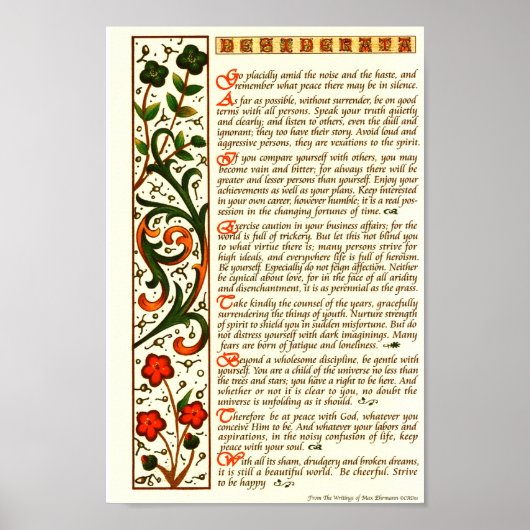 Desiderata Poem van Max Ehrmann Handkalligrafie Poster (Voorkant)