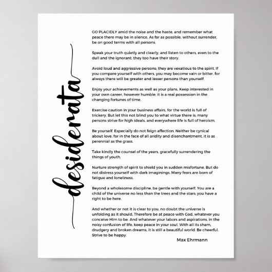 Desiderata Poem van Max Ehrmann Poster (Voorkant)