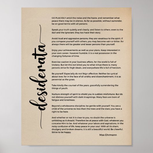 Desiderata Poem van Max Ehrmann Vintage Poster (Voorkant)