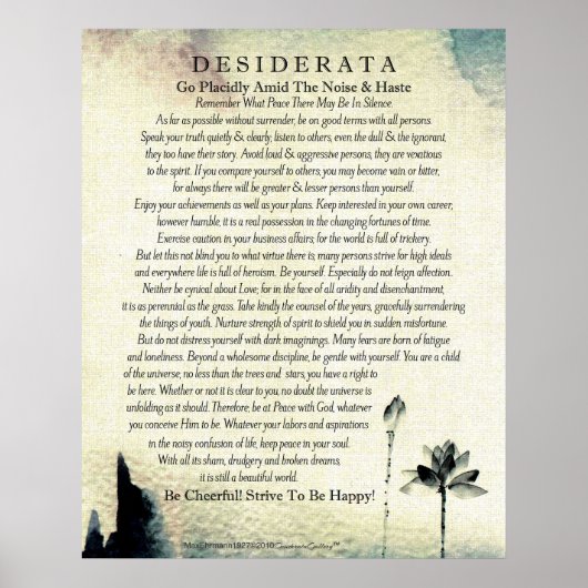 Desiderata Poem van Max Ehrmann Waterverf Lotus Poster (Voorkant)