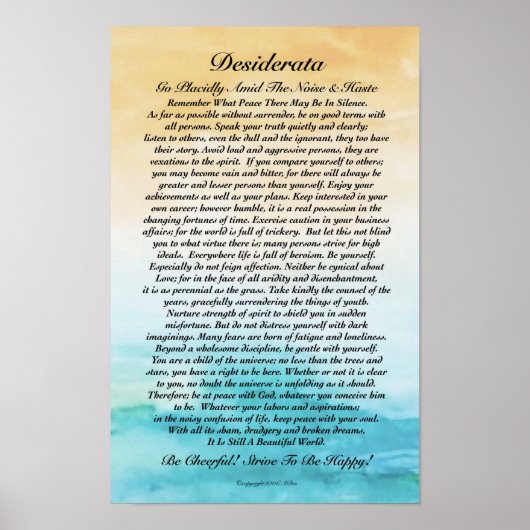 Desiderata Poem Waterverf Turbulent Ocean Sunset Poster (Voorkant)