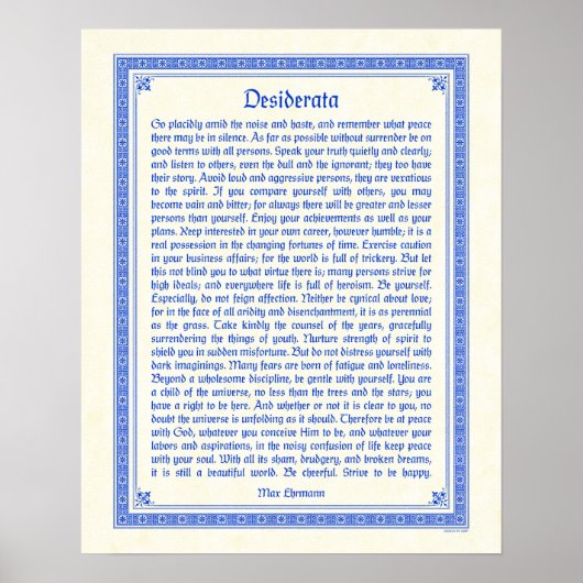 Desiderata-poster afdrukken, middeleeuws ontwerp,  poster (Voorkant)