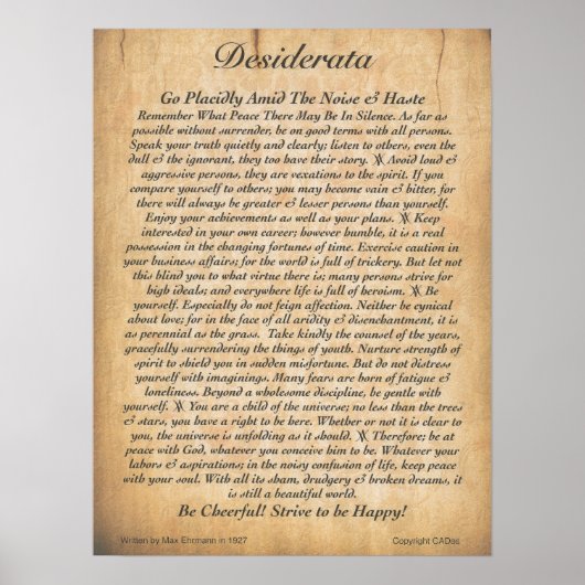 DESIDERATA Poster Max Ehrmann-Embossed houten plaa (Voorkant)