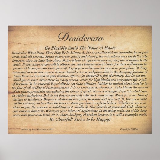 DESIDERATA Poster-Max Ehrmann-Ingegraveerde houten Poster (Voorkant)