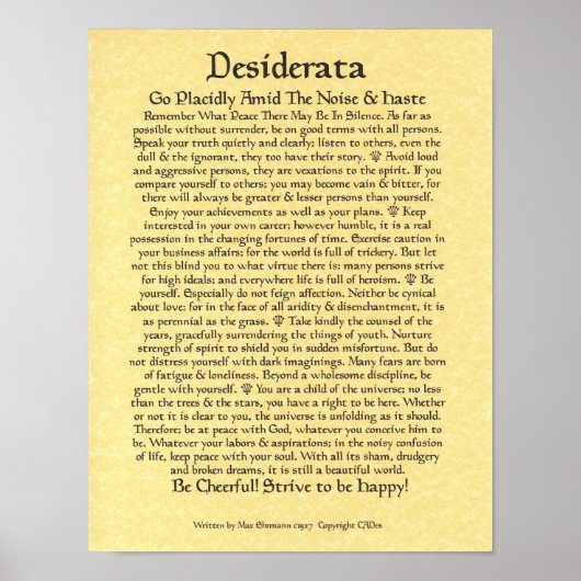 DESIDERATA Poster Max Ehrmann-Medieval Calligrafie (Voorkant)