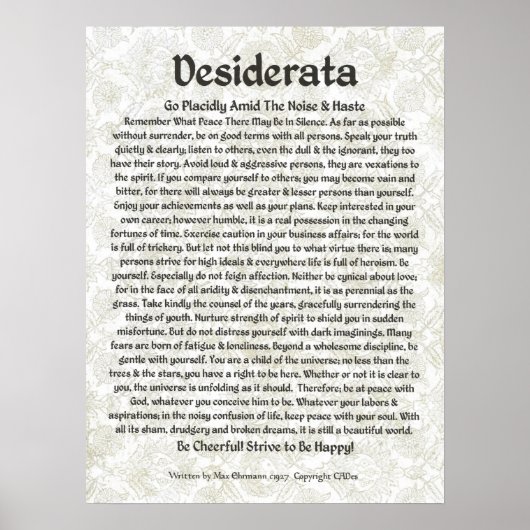 DESIDERATA Poster Max Ehrmann-Medieval Calligrafie (Voorkant)