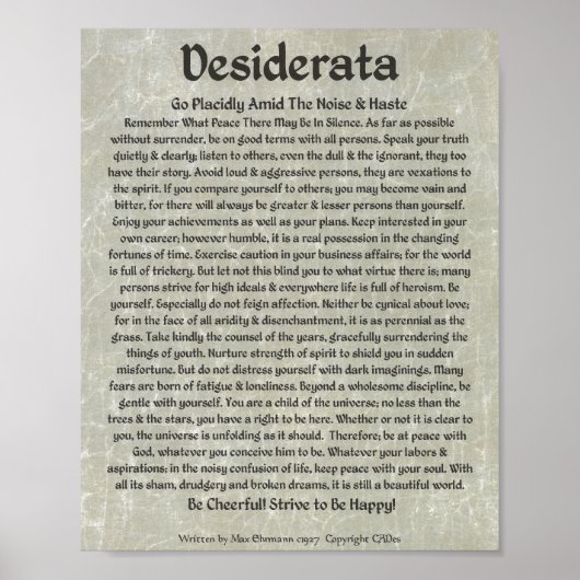 DESIDERATA Poster Max Ehrmann-Medieval Calligrafie (Voorkant)