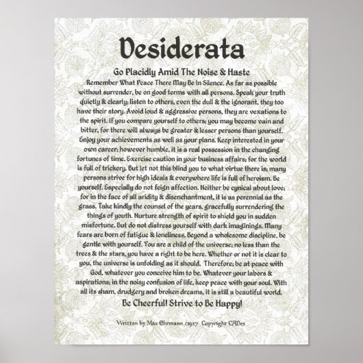 DESIDERATA Poster Max Ehrmann-Medieval Calligrafie (Voorkant)